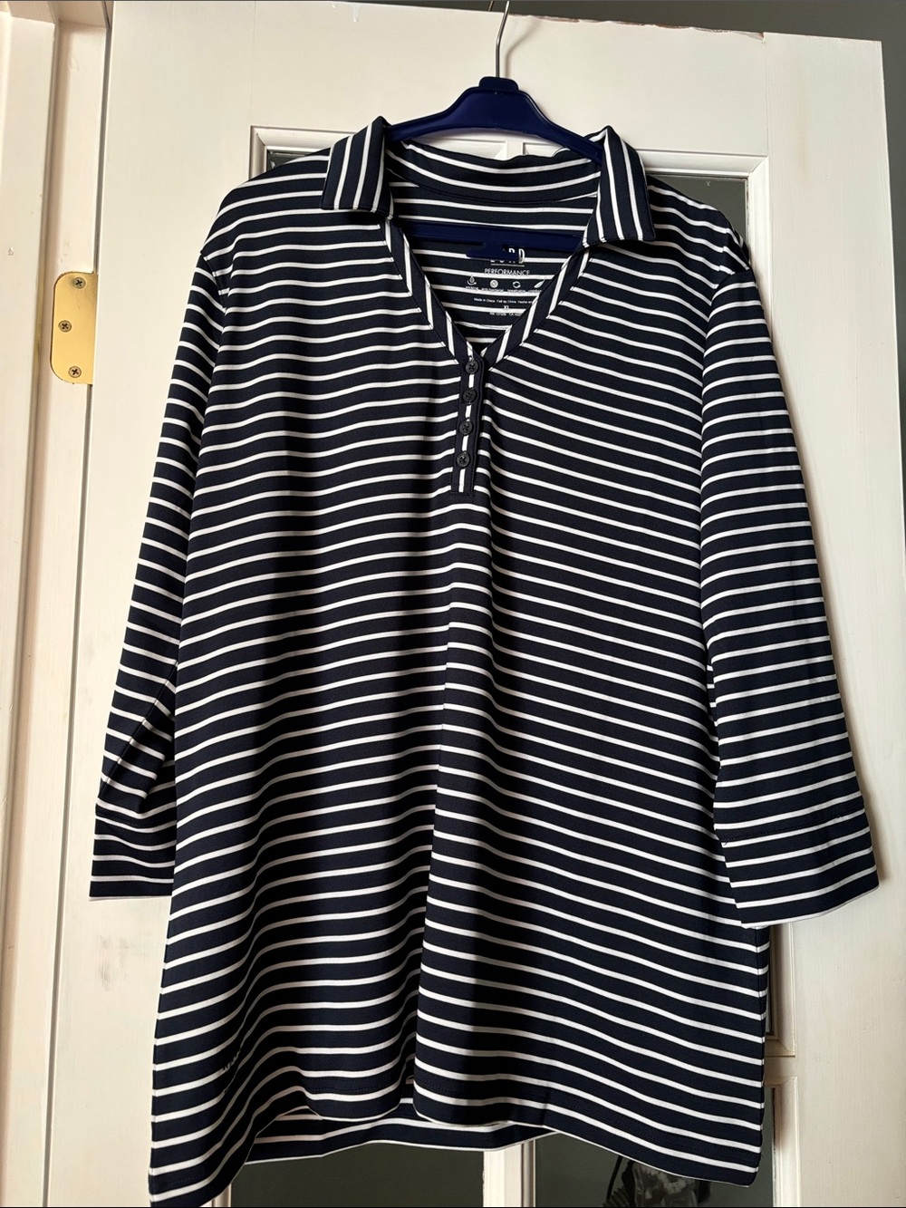 Kate Lord Performance Navy and White Striped Golf Polo NWOT